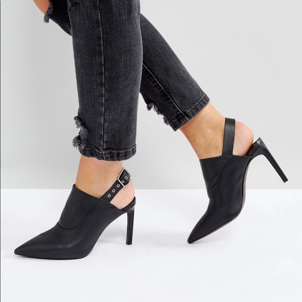 All Saints Jen soft black leather heels Sz 7 mule